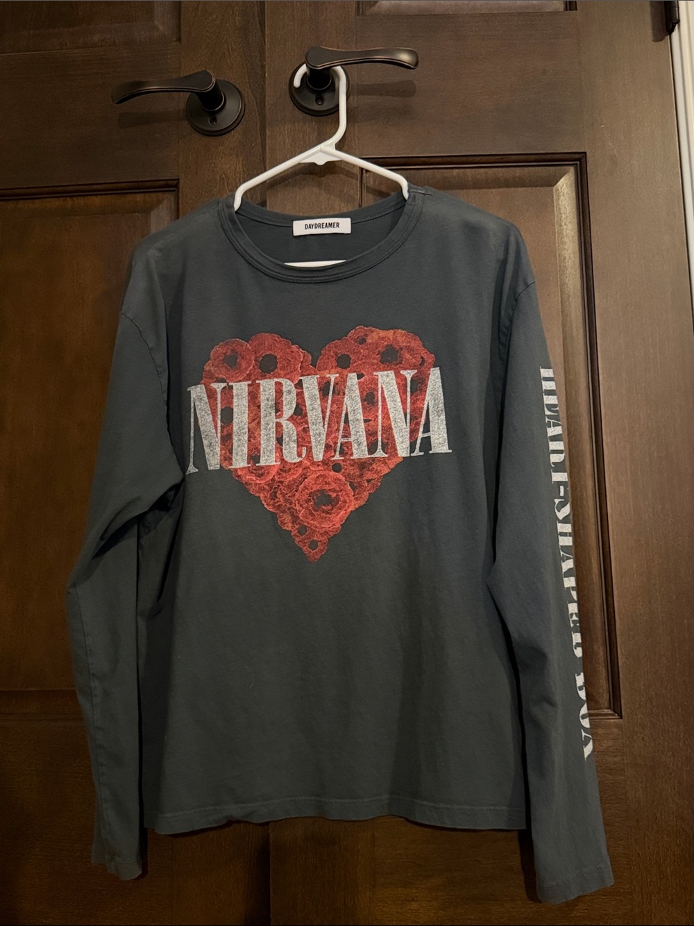 Daydreamer Long-Sleeve Nirvana Heart Tee - Charcoal with Red Graphic